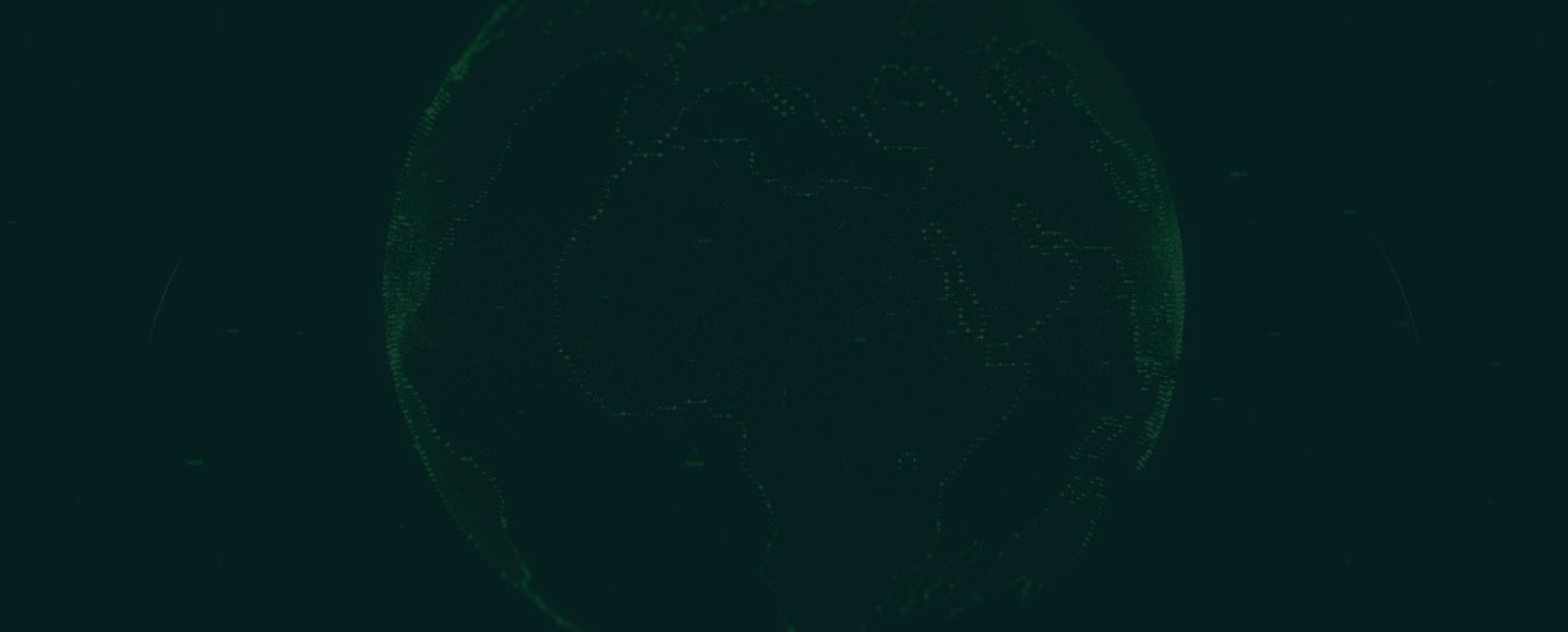 A Digital, Green-Tinted Representation of Earth With Continents Outlined by Glowing Lines.