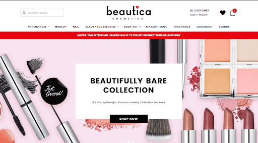 Screenshot of the Beautica BigCommerce Theme.