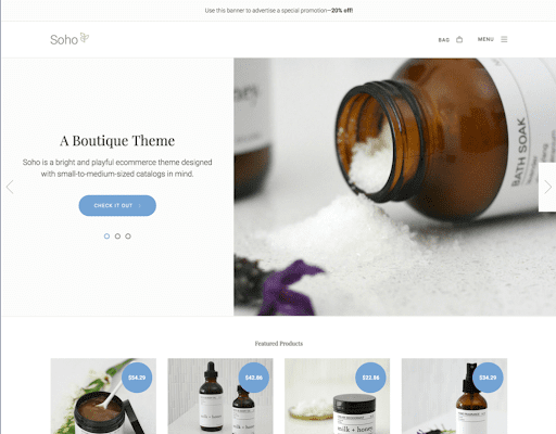 A Screenshot of A Webpage Displaying the Soho Light Theme for BigCommerce.