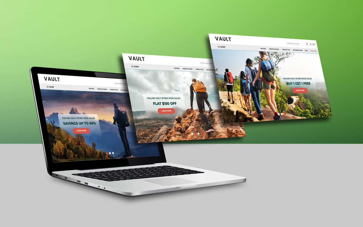 A Laptop Screen Displaying A Travel Website With Two Additional Floating Webpage Displays in the Foreground, Showing the Use of Carousel On A Site&rsquo;s Homepage.