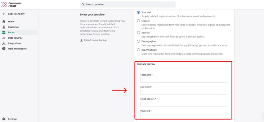 Highlight the Customer field blank form