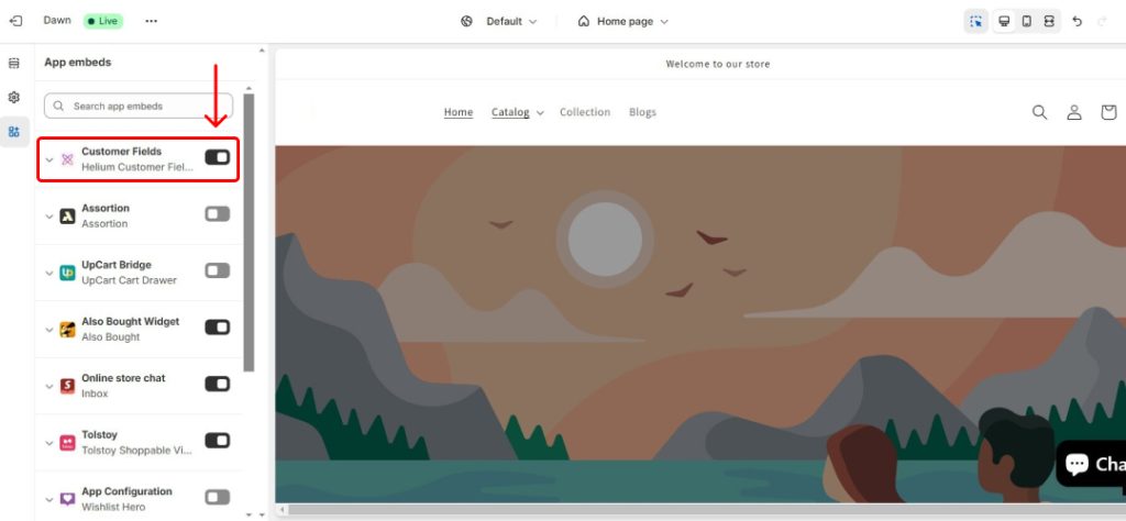 The app highlights the enable customer field icon