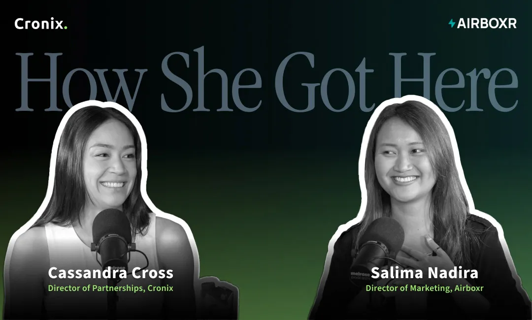 Featured Image of Salima Nadira speaking on a podcast episode of How She Got Here about startup marketing and SEO strategies.