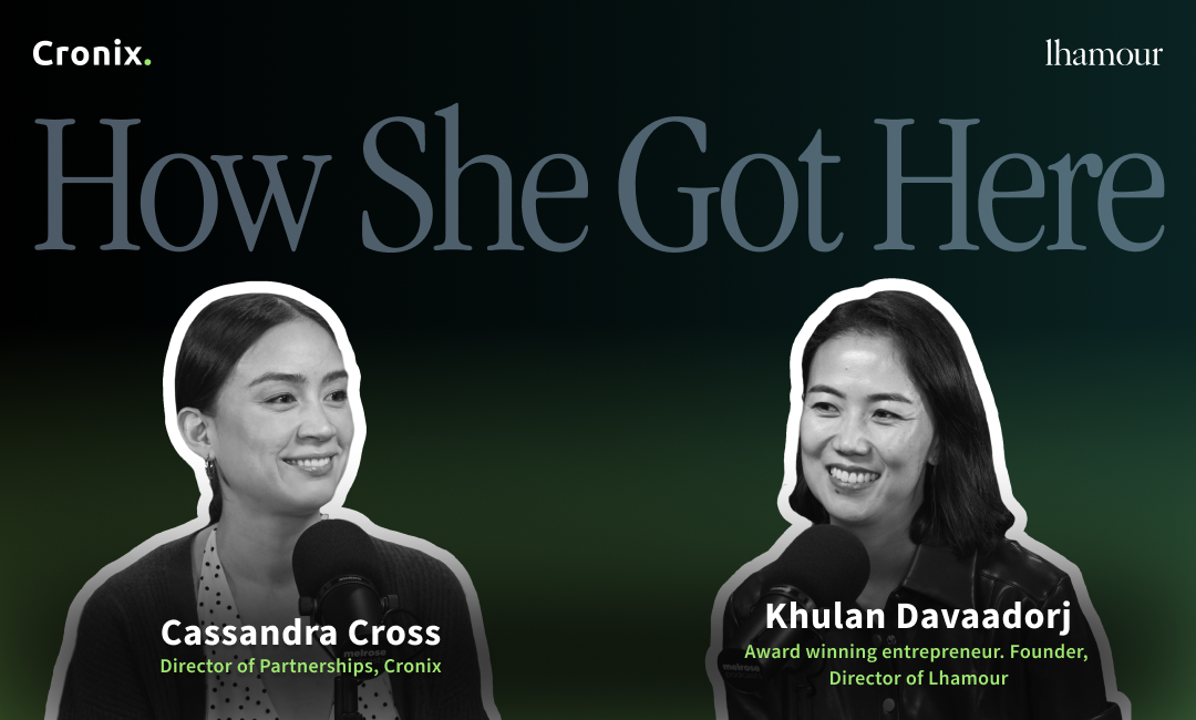 Featured image for the podcast episode "How She Got Here" featuring Khulan Davaadorj, Lhamour founder, in conversation with Cassandra Cross.